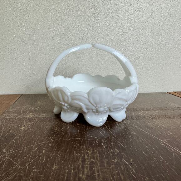 Westmoreland Other - Vintage Westmoreland Pansy Floral Milk Glass Basket‎ Shelf Decor Trinket